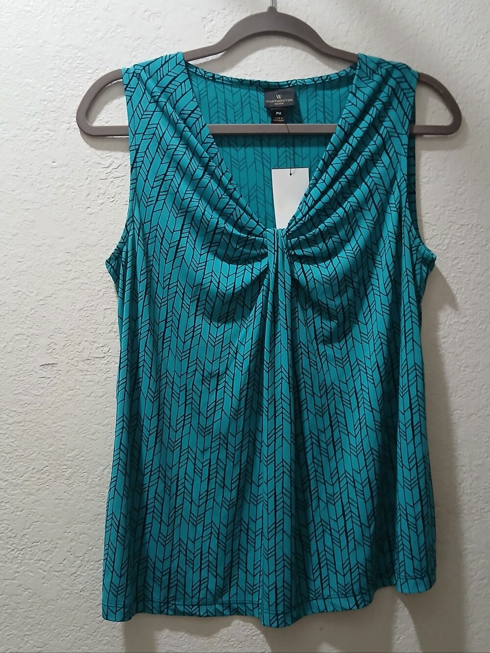 Worthington Teal Geometric Twist-Front Camisole